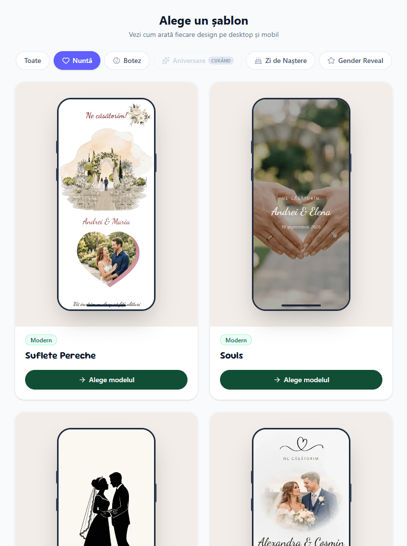 Pagina de creare a evenimentului